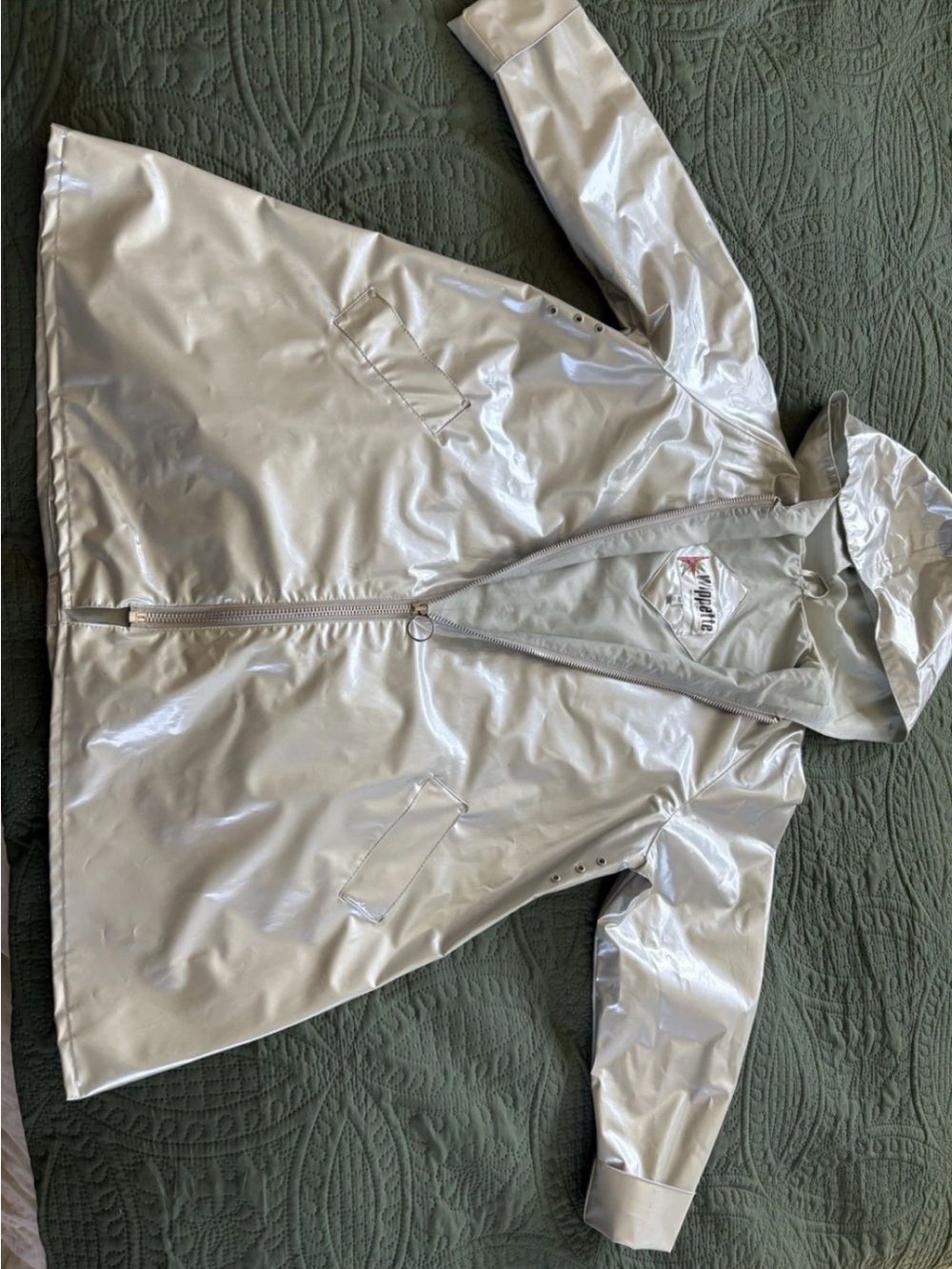 Wippette Shiny Silver Hooded Utility Rain Jacket